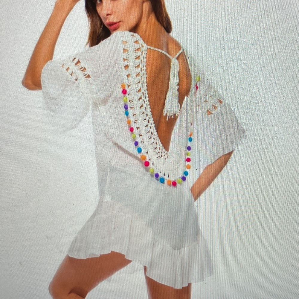 White Crochet Beach Cover-Up - Picture 4 of 4